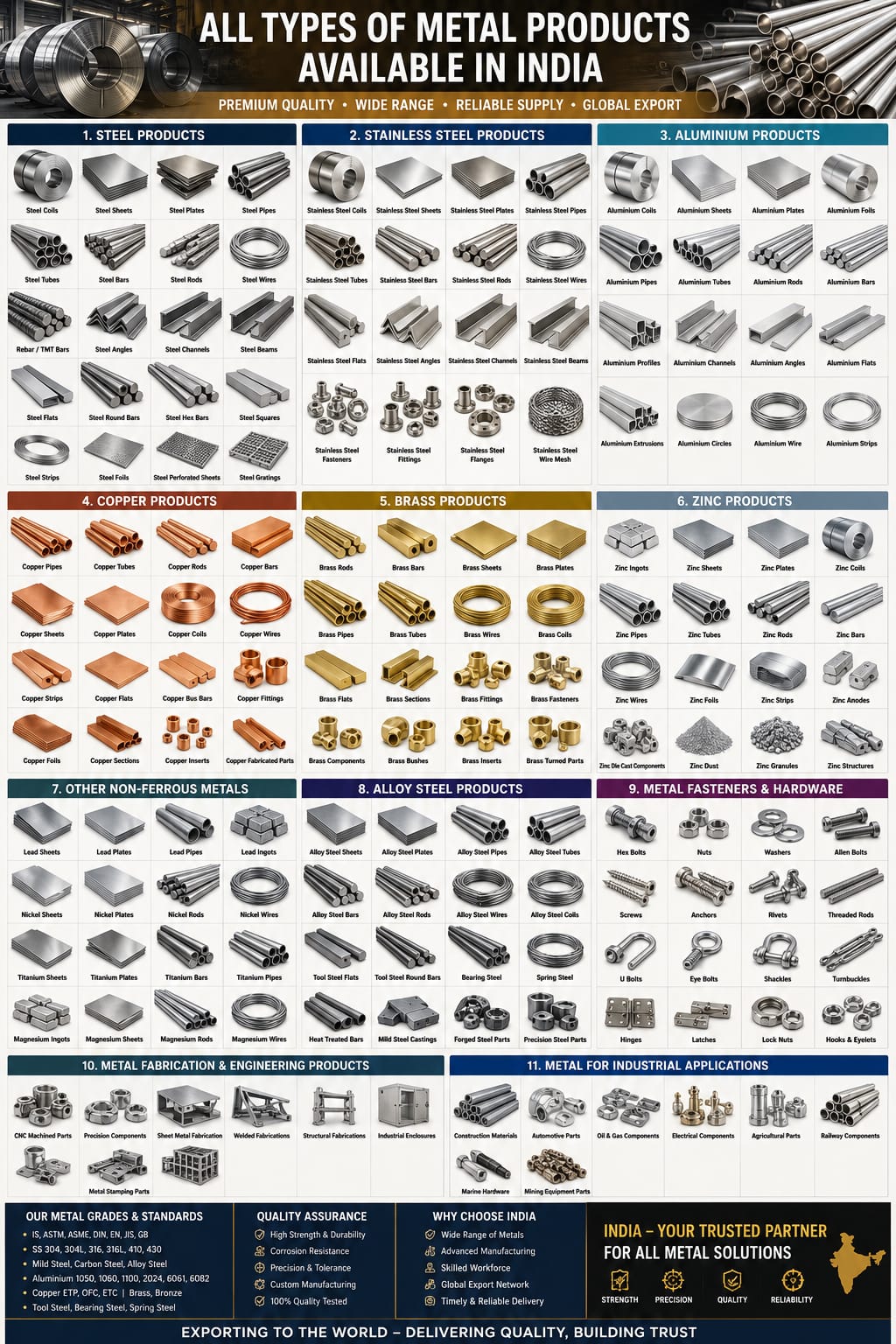 Complete range of metal products exported from India