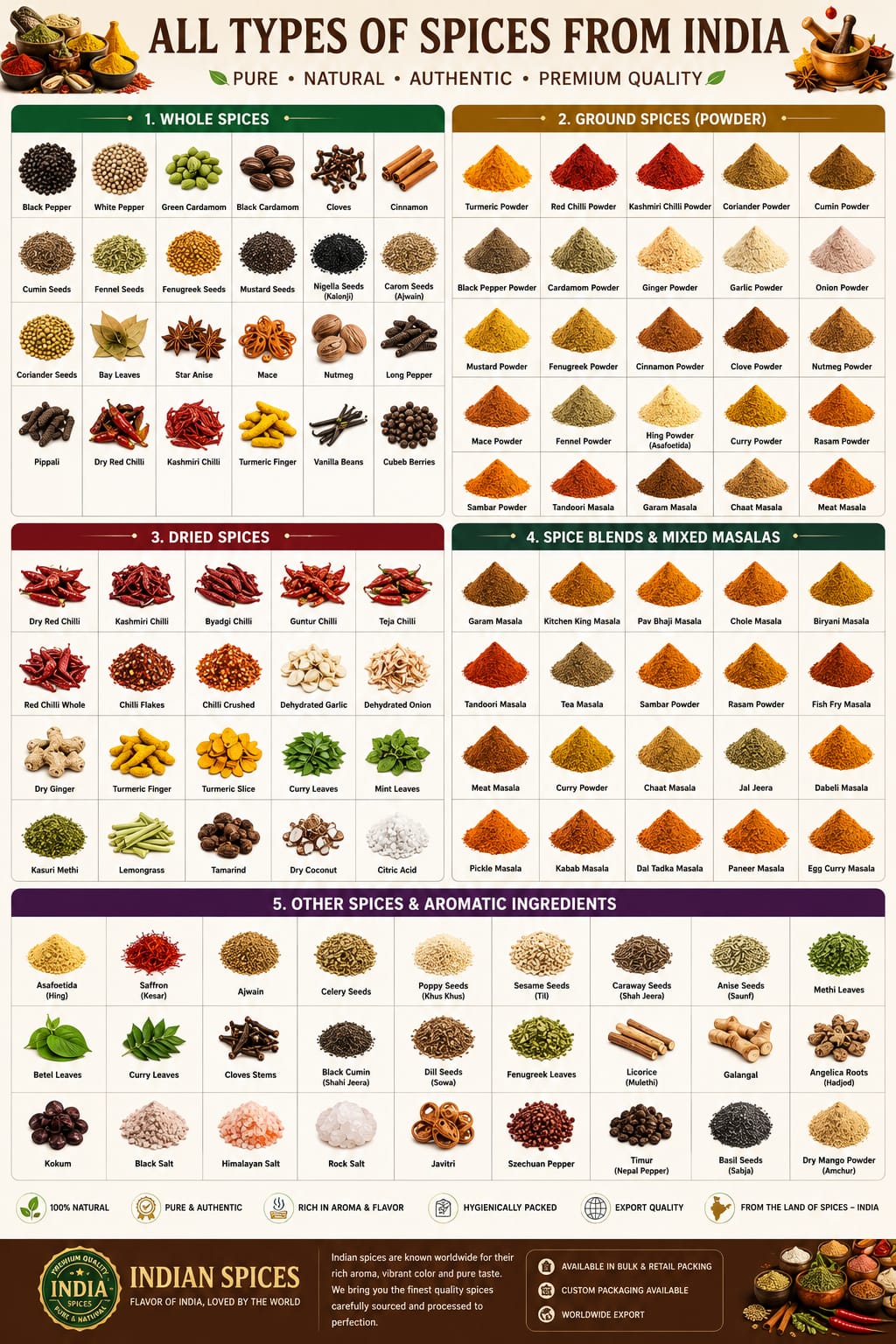 Complete range of Indian spices