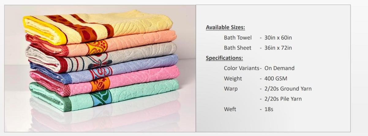Printed cotton bath towels and bath sheets with specifications